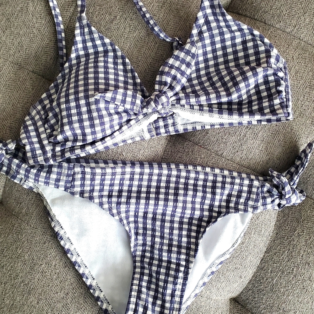 Xhilaration 2 Piece Blue Checkered Bikini NWOT